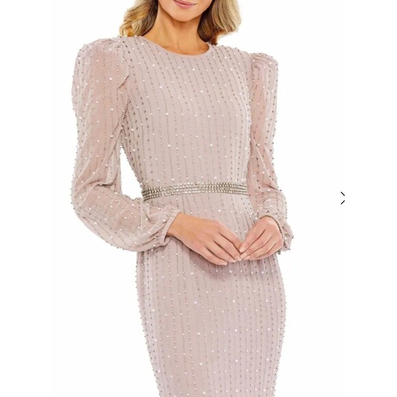 New MAC DUGGAL (93622) Vintage Lilac Beaded Long Sleeve Embellished Dress (18) - Picture 12 of 14